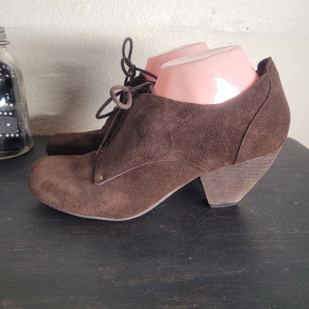 DR SCHOLL'S ADDLER Brown Suede Leather Chunky Heel Shoes Comfortable
